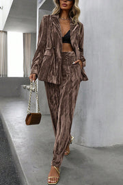 Solid Color Velvet Loose Long-sleeved Top and Elastic Waist Pocket Casual Straight-leg Pants Set