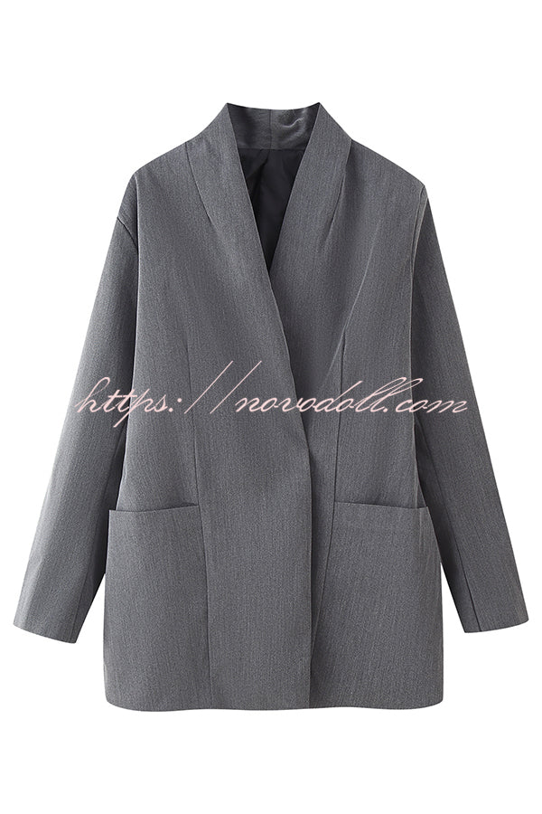 Solid Color Lapel Long Sleeve Casual Pocket Long Blazer