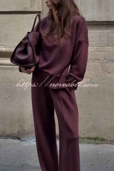 Double Soft Turtleneck Side Zipper Sweatshirt and Elastic Waist Pocketed Loose Pants Set