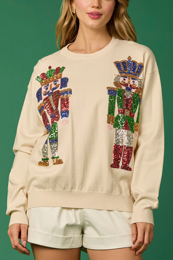 Christmas Soldier Sequined Fashion Casual Sweatshirt