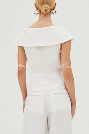 Velena Linen Blend Button Up Lapel Top and High Rise Pocket Wide Leg Pants Set