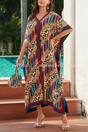 Unique Tie-dye Print V-neck Loose Holiday Cover-up Maxi Dress