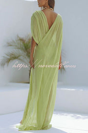 Enjoy Your Vacation Linen Blend Ruched Shoulder Drape Loose Cover Up Maxi Dress