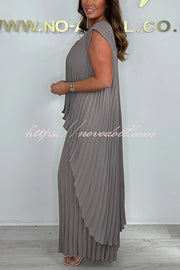 Laney Pleated Short Sleeve Irregular Midi Top and Elastic Waist Wide Leg Pants Set