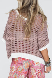 Fashionable V-neck Knitted Hollow Loose Cover-ups