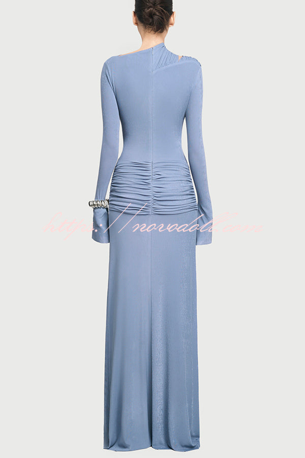 Stylish Long-sleeved Slim-fit Pleated Elegant Maxi Dress