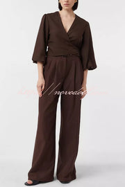 Lets Go Out Linen Blend Balloon Sleeve Wrap Tie-up Loose Top