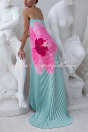 All about Her Pleated Floral Print Off Shoulder A-line Maxi Dress