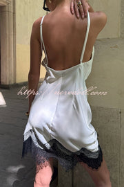 Sexy Lace Paneled V-neck Halter Back Mini Dress