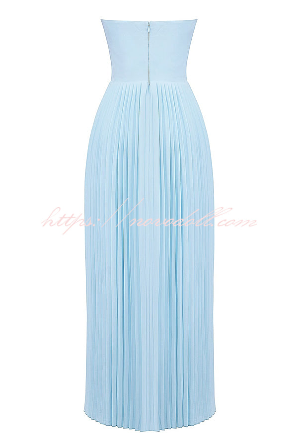 Romantic and Elegant Pleated Strapless Maxi Dress