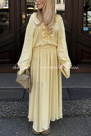 Solid Elastic Waist Drawstring Maxi Skirt