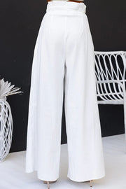 Gette Linen Blend Slit Front Top and High Rise Knoted Pocket Wide Leg Pants Set
