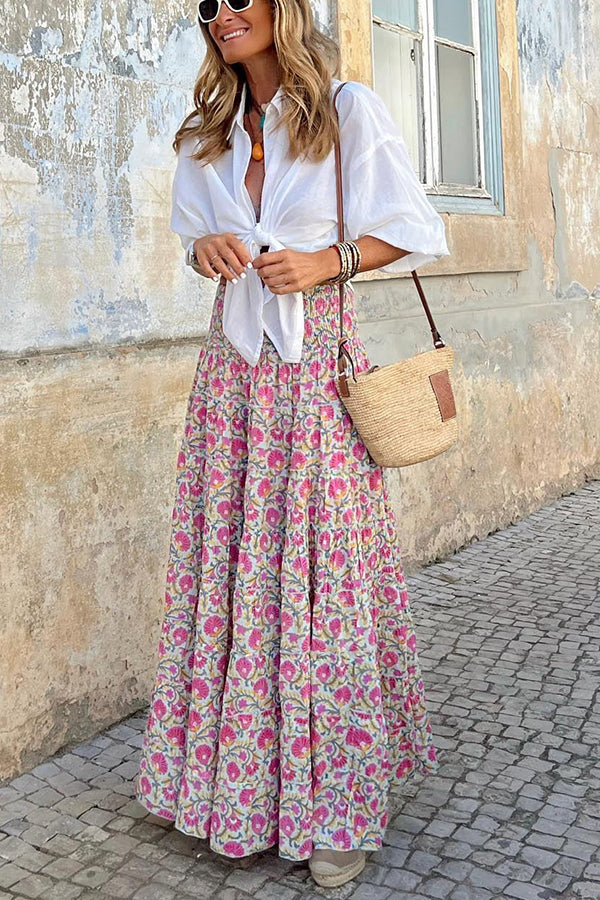 Plan for Paradise Floral Smocked Waist Maxi Skirt