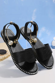 Summer Simple Flat Bottom Pearl Buckle Roman Sandals