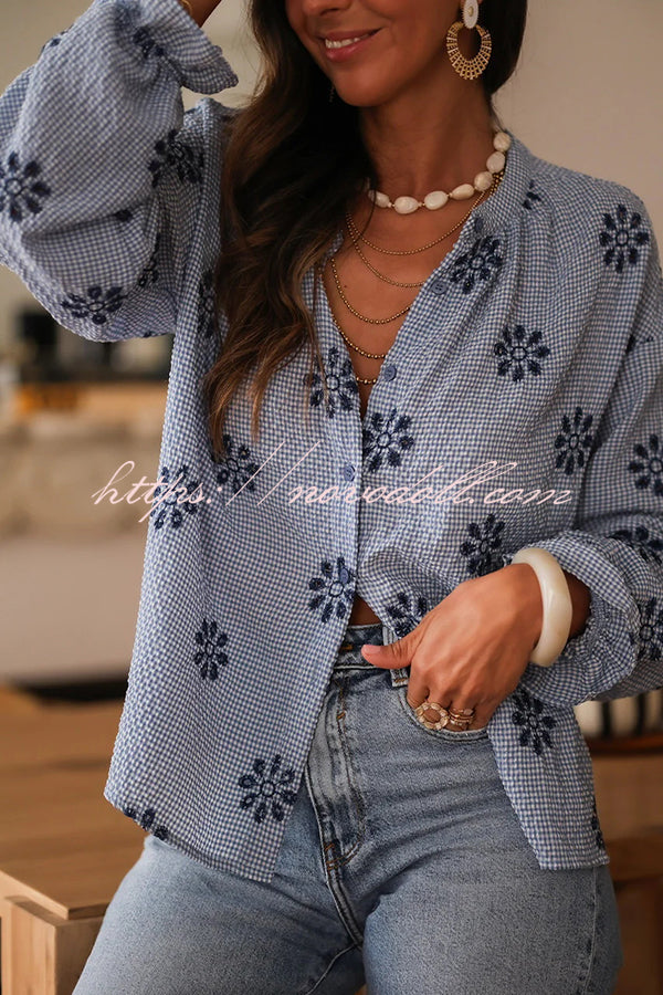 Fashionable Embroidered Floral Casual Long-Sleeved Loose Top