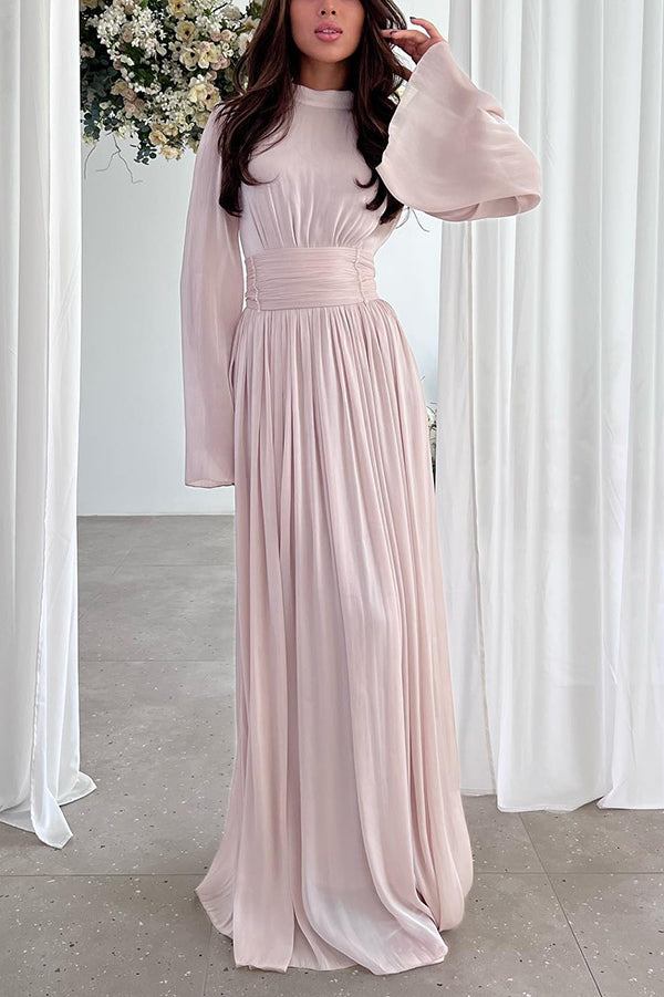 Stylish and Elegant Waist-tie Back Pleated Maxi Dress