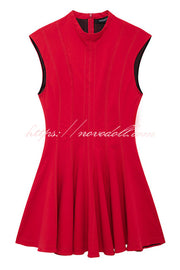 Solid Color Round Neck Sleeveless Waist Mini Dress