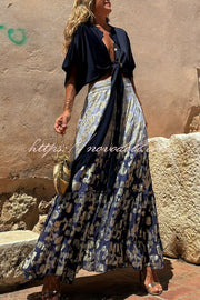 Elina Tie Dye Gradient Flower Drawstring Elastic Waist Maxi Skirt