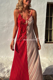Fashionable Splicing V-neck Suspenders Loose Maxi Dress