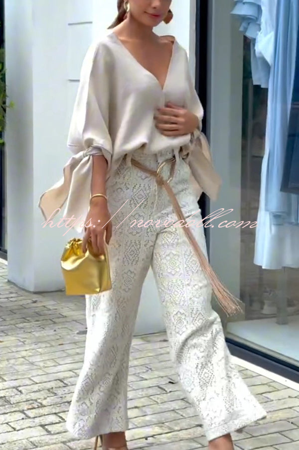Joyful Bond Crochet Lace Mid Rise Pocketed Wide-leg Pants