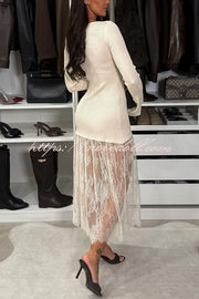 Ellie Ribbed Knit Square Neck Long Sleeve Lace Patchwork Hem Midi Dress