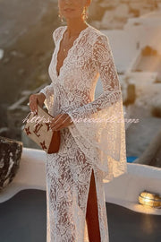 Dream Love Floral Lace Bell Sleeve V-neck Slit Maxi Dress