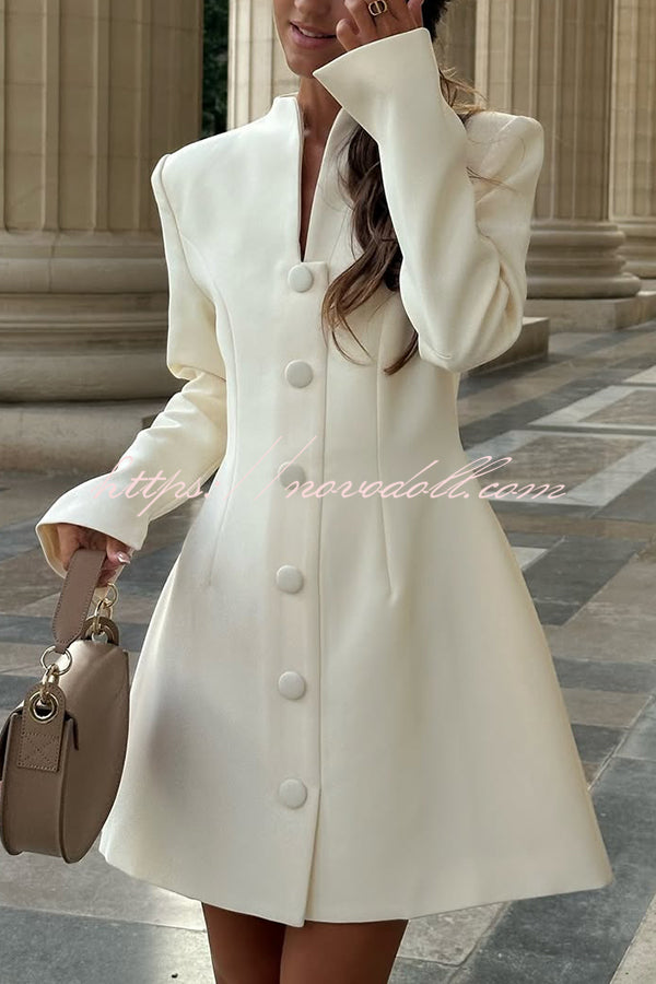 Solid Color Long-sleeved Slim-fit Button-down Casual Mini Dress