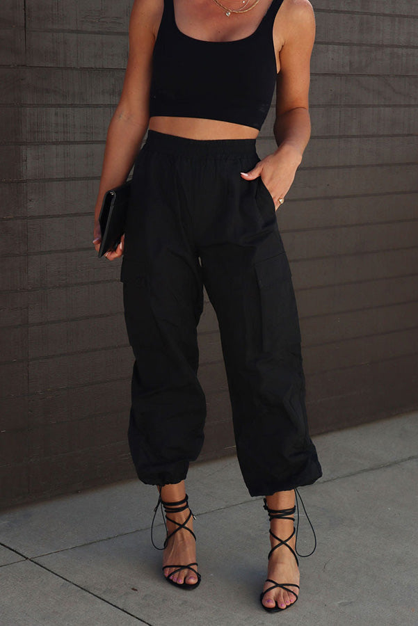 Let＊s Rewind Nylon Elastic Waist Pocketed Cargo Pants