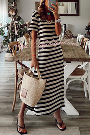 Brilliant Basics Stripe V Neck Casual Midi Dress
