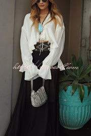 Boho Forever Chiffon Ruffles Balloon Sleeve Tie-up Blouse