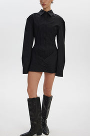 Fashion Long-sleeved Elegant Pleated Slim-fit Mini Dress