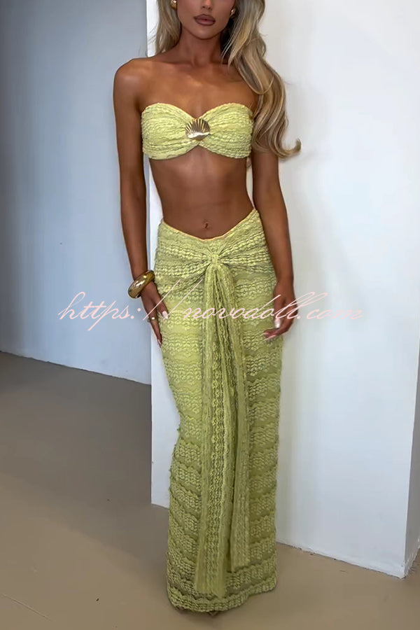 Fashion Metal Shell Embellished Sexy Bandeau and Elastic Tie Maxi Skirt Set