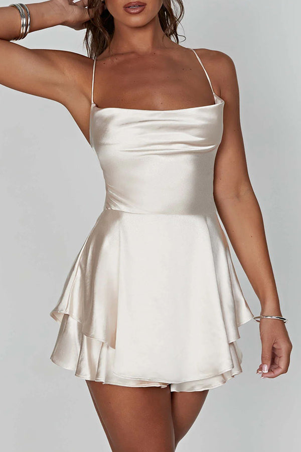 Ruffled Elegant Satin Strappy Satin Backless Lace Up Mini Dress