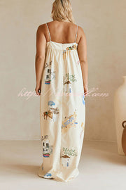 Linen Blend Sling Backless Loose Holiday Maxi Dress