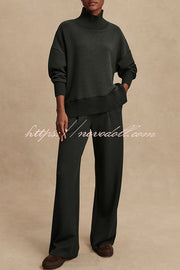 Barker High-Neck Long Sleeve Side Zipper Sweatshirt and Elastic Waist Pocketed Loose Pants Set