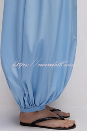 Solid Color Casual Pocket Elastic Waist Lantern Wide Leg Pants