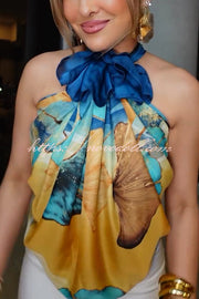 Ginkgo Leaf Printed Mid-Length Multifunctional Silk Scarf
