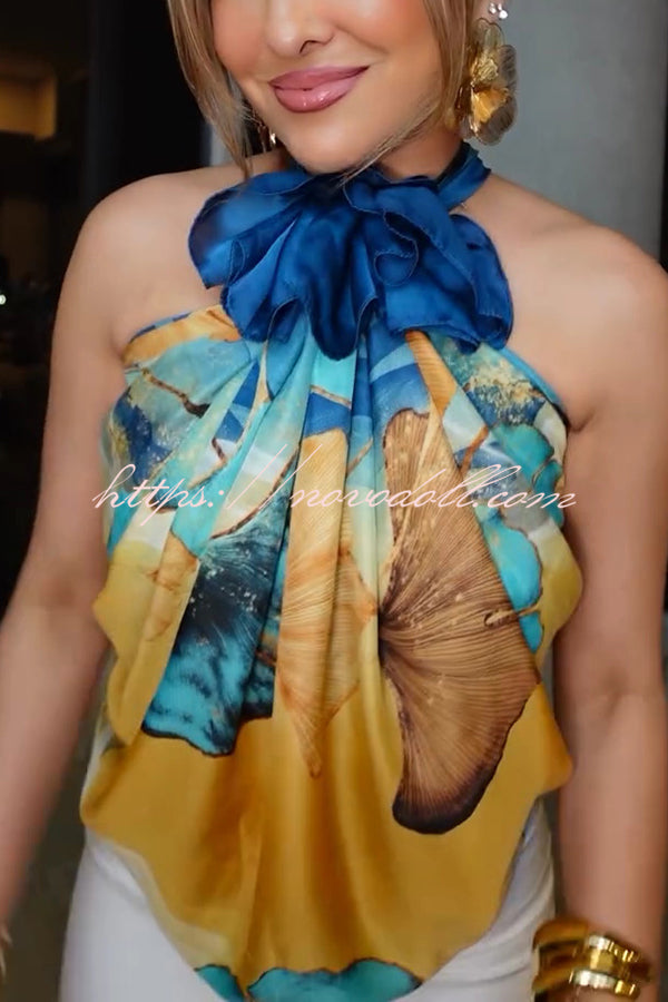 Ginkgo Leaf Printed Mid-Length Multifunctional Silk Scarf