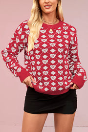 Fashionable Heart-shaped Jacquard Loose Long-sleeved Knit Sweater