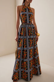 Floral Print Sexy Halter Neck Maxi Dress