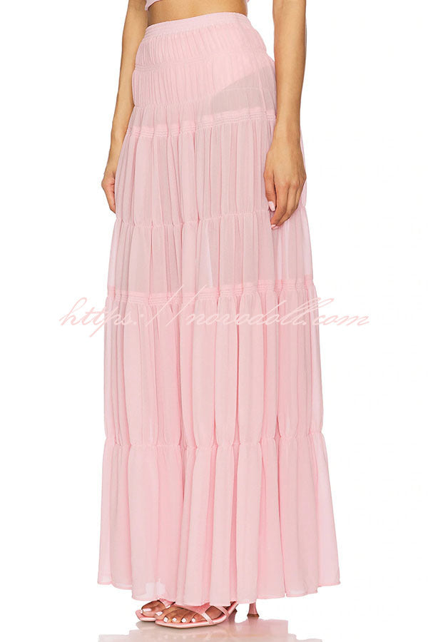 Stunning Chiffon Elastic Waist Layered A-line Maxi Skirt