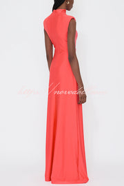 Genis Hollow Elastic Bust High Neck Sleeveless Gathered Maxi Dress