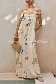 Linen Blend Sling Backless Loose Holiday Maxi Dress