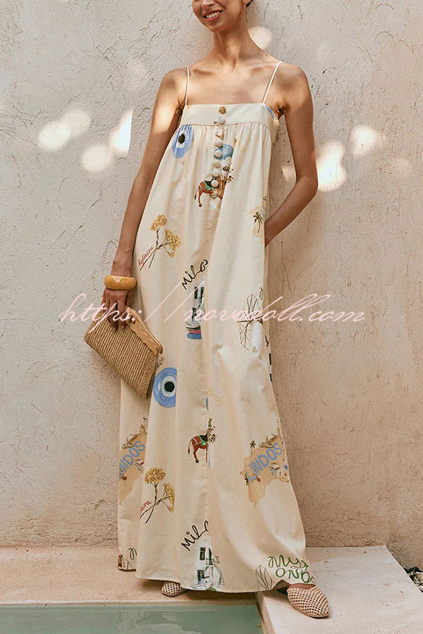 Linen Blend Sling Backless Loose Holiday Maxi Dress