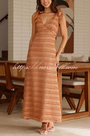 Solid Color V-neck Elegant Sling Lace Up Vacation Maxi Dress