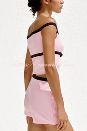 Fashionable Contrasting Bow-decorated Slit Shorts