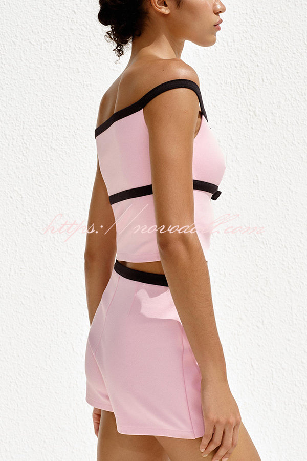 Fashionable Contrasting Bow-decorated Slit Shorts