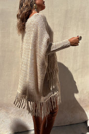 Coming with You Knit Tassel Trim Pocketed Loose Sweater