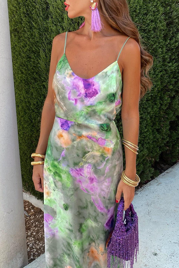 Expect The Best Tulle Tie-dye Print Maxi Dress with Removable Shawl