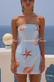 Beach Club Sequin Unique Print Strapless Stretch Mini Dress